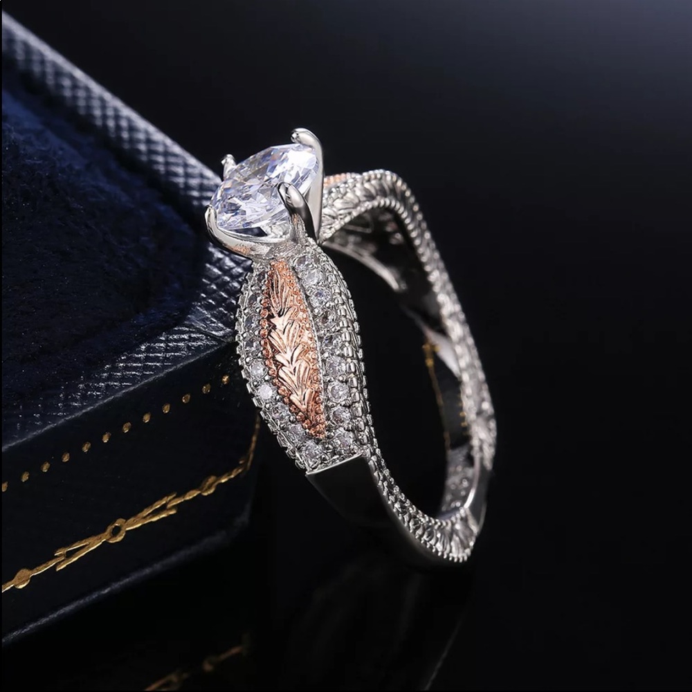 New Two Tone 925 Silver Sapphire Round Cut Ring - Picture 5 of 5